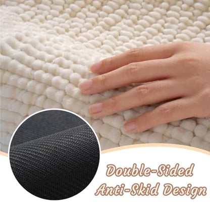 Bathroom Rugs Non-Slip Bath Mat,24"×36",Machine Washable&Water Absorbent Bath Mats for Bathroom, Soft Shaggy Thick Microfiber Bath Rug for Shower,Tub,Cream