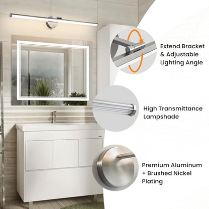 KAISITE Brushed Nickel Modern Bathroom Light - 39 Inch Dimmable 5CCT LED Vanity Light for Restroom - color: Brushed Nickel, size: 39 Inch