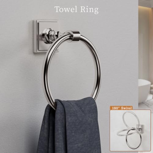 VEHCIL Brushed Nickel Bathroom Accessories Set, 5-Piece Bathroom Hardware Set, 24 Inch Towel Bar, SUS304 Stainless Steel, Towel Racks for Bathroom Wall Mounted Towel Ring Toilet Paper Holder Hooks - color: Brushed Nickel