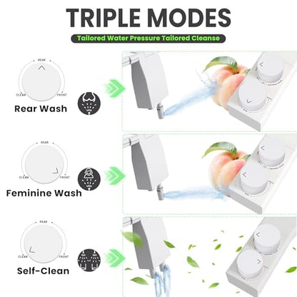Toilet Bidet With Left/Right Side Reversible Design, Fresh Water, Non-Electric, Toilet Bidet Attachment, Right/Left Hand Side with Dual Nozzle, Self-Clean, Includes Extended Screws - color: White Knob with Longer Screws