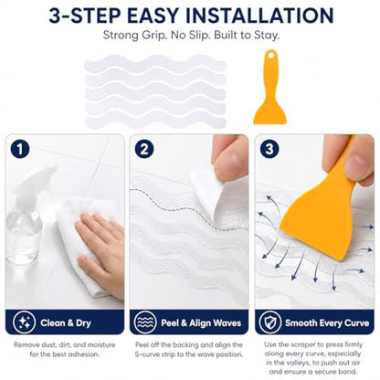 12/24 Pcs Anti-Slip Shower Strips, PEVA Bathtub Treads, Clear, 24 Pieces | 12/24 Pcs Anti-Slip Shower Strips. With Scraper, Stairs. For practical routines at home, work, school, travel, storage. - color: Transparent-s-shaped 12