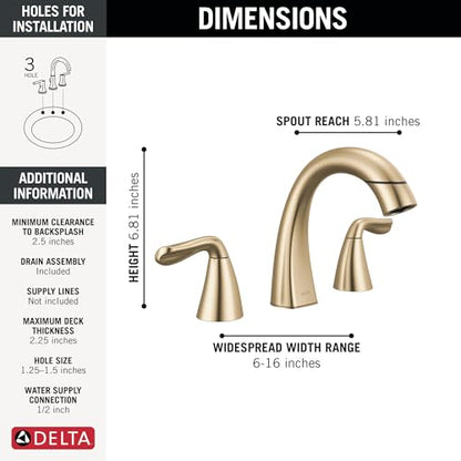 Delta Arvo Brushed Gold Bathroom Faucet with Sprayer, 8 Inch 3 Hole Widespread Bathroom Sink Faucet with Pull Out Sprayer, Push-Pop Drain, Champagne Bronze 35840LF-CZPD - color: Champagne Bronze