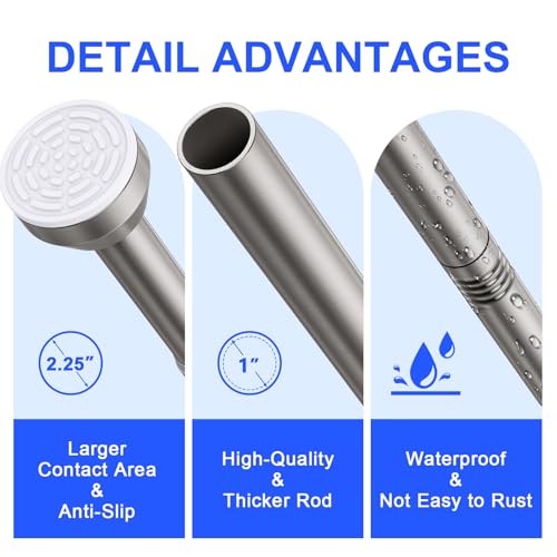 TEECK Shower Curtain Rod, 32-79 inch Adjustable Tension Spring, 1 Inch Shower Curtain Rod Tension, Anti-Slip, Rust-Proof, No Drilling, for Bathroom, Nickel - color: Nickel, size: 32-79 Inches