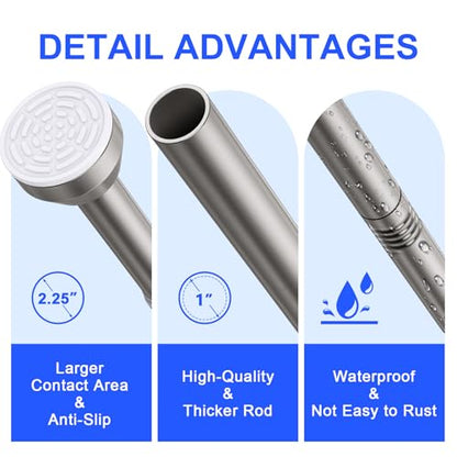 TEECK Shower Curtain Rod, 32-79 inch Adjustable Tension Spring, 1 Inch Shower Curtain Rod Tension, Anti-Slip, Rust-Proof, No Drilling, for Bathroom, Nickel - color: Nickel, size: 32-79 Inches