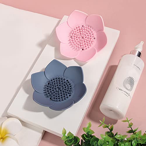 4 Pack Silicone Soap Tray Dishes Soap Holder Saver Draining Bathroom Shower Sink Bathtub - color: 4 Pack, White,grey,pink,blue