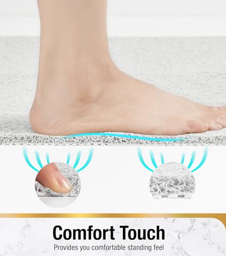 HITSLAM Bathtub Mat Non Slip, 35 x 16 Inch Long Soft PVC Loofah Shower Mat, Bath Mat for Tub Without Suction Cups, Quick Drying Bath Tub Mat for Shower and Bathroom, Easy to Clean, White - color: White