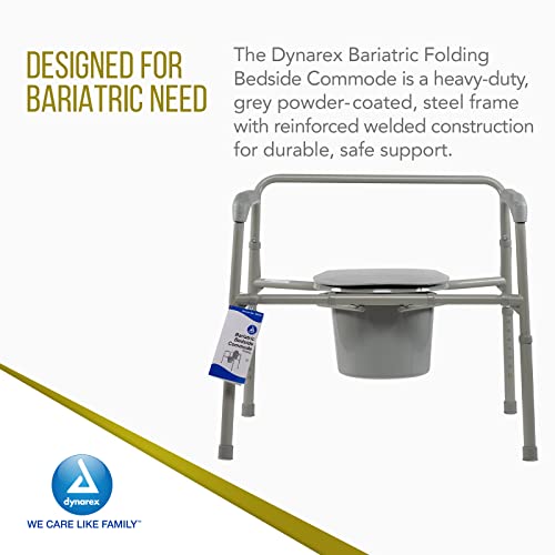 Dynarex Bariatric Folding Bedside Commode, 3 in 1 Portable Toilet Chair, Raised Toilet Seat and Toilet Safety Rail, 1 Commode - size: Bariatric