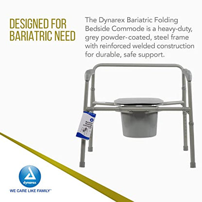 Dynarex Bariatric Folding Bedside Commode, 3 in 1 Portable Toilet Chair, Raised Toilet Seat and Toilet Safety Rail, 1 Commode - size: Bariatric