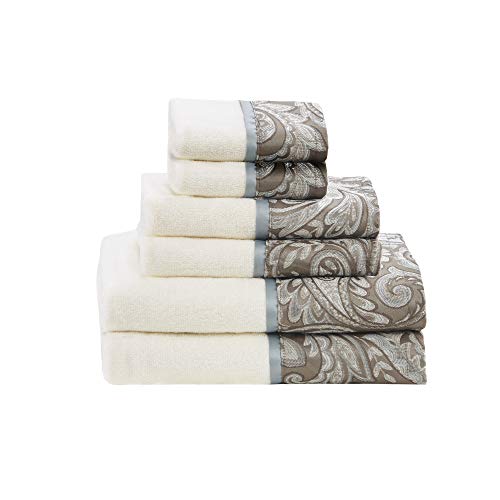 Madison Park Aubrey Cotton Bath Towel Set Jacquard, 6 Piece, Blue/Brown | Plush Feel, Hotel Quality for Bathroom, Paisley Pattern, Absorbent, OEKO-TEX Certified - color: Blue/Brown