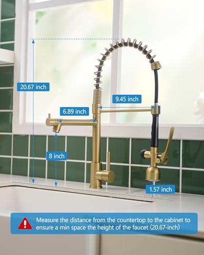 Fapully High Arc Brushed Gold Pull-Down Kitchen Faucet with LED Sprayer | Kitchen Sink Faucets with Pull Down Sprayer,Dual Spray Modes, Commercial Grade,Single Handle Single Hole Design - color: Brushed Gold, style: Modern