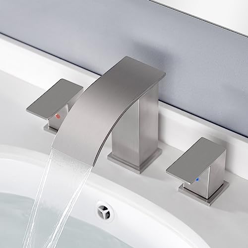 Bathroom Faucet 3 Holes Nickel - 8Inch Waterfall Bathroom Sink Faucet | Two Handles Widespread Lavatory Vanity Sink Faucets with Pop-up Drain Assembly & Supply Lines Brushed Nickel - color: A-Brushed Nickel 8In