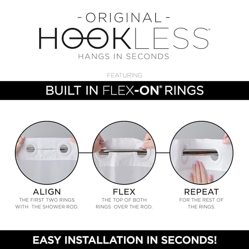 Hookless It's A Snap! 3-in-1 Shower Curtain With Waffle Fabric, Sheer Top Window, Flex-On Rings & Liner, 71" x 74", White - color: White, size: 71"W x 74"L (Pack of 1), style: Without Magnets