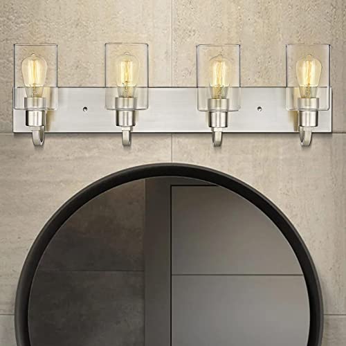 Emliviar 4-Light Vanity Light Fixture - Modern Bathroom Lighting Fixture, Brushed Nickel Finish with Clear Glass, YCE237B-4W BN - color: Brushed Nickel - Clear Glass, size: 4-Light