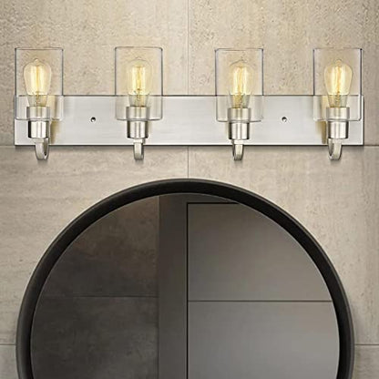 Emliviar 4-Light Vanity Light Fixture - Modern Bathroom Lighting Fixture, Brushed Nickel Finish with Clear Glass, YCE237B-4W BN - color: Brushed Nickel - Clear Glass, size: 4-Light