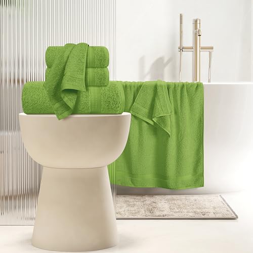 MyOwn 6 Piece Towel Set, 100% Combed Cotton - 2 Bath Towels, 2 Hand Towels, 2 Wash Cloths - 500 GSM Luxury Hotel Quality Ultra Soft Highly Absorbent Towel Set for Bathroom - Kiwi Green - color: Kiwi Green