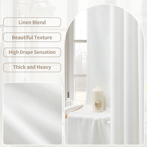 Linen Shower Curtain White Boho Farmhouse 48" W x 72" L | Linen Fabric, Boho Farmhouse, Woven Texture, Natural Cloth, Elegant Drape, Washable, Shower Curtain for Bathroom Bathtub - color: White, size: 48"W x 72"L