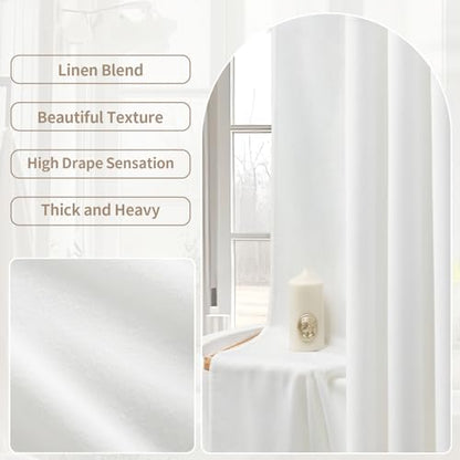 Linen Shower Curtain White Boho Farmhouse 48" W x 72" L | Linen Fabric, Boho Farmhouse, Woven Texture, Natural Cloth, Elegant Drape, Washable, Shower Curtain for Bathroom Bathtub - color: White, size: 48"W x 72"L