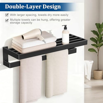 Matte Black Towel Rack 23.6-inch Towel Bar Double Towel Holder Stainless Steel Bathroom Hardware Accessories Set - color: Matte Black, size: 23.6inch