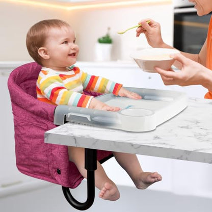 Hook On Chair with Removable Dining Tray,Portable Hook-On Chairs with Storage Bag,for Home and Travel(Rose Red) - color: rose red with tray
