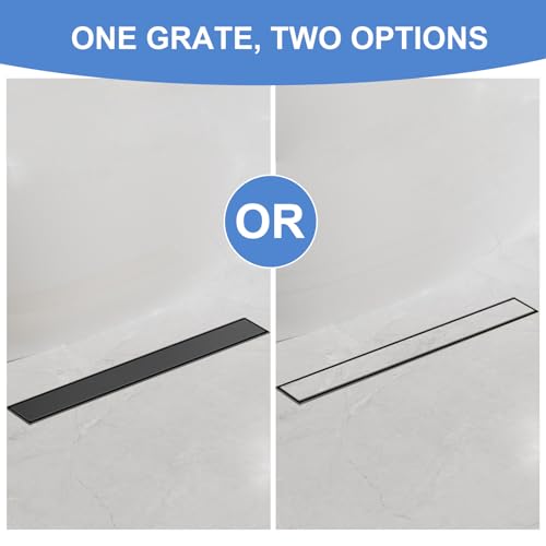24 Inch Linear Shower Drain-Matte Black, with Tile Insert Grate | AISI 304 Stainless Steel Shower Drain, Rectangle Shower Floor Drain with Leveling Feet, Fits Bathroom & Balcony etc - color: Matte Black, size: 24 Inch
