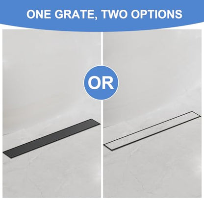 24 Inch Linear Shower Drain-Matte Black, with Tile Insert Grate | AISI 304 Stainless Steel Shower Drain, Rectangle Shower Floor Drain with Leveling Feet, Fits Bathroom & Balcony etc - color: Matte Black, size: 24 Inch