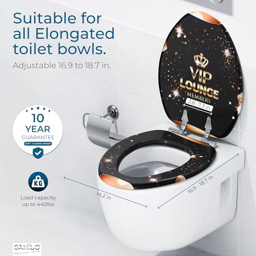 SANILO Wooden Toilet Seat with Soft Close [ELONGATED] - Decorative, Quiet & Slow Close Molded Wood Seat - With Strong Bumpers & Hinges - Adjustable Fit - VIP-Lounge - color: VIP-Lounge