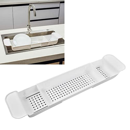 VBESTLIFE Expandable Bathtub Caddy Tray, Water Proof Bath Tub Rack with Nonslip Ends, Adjustable Organizer for Book Tablet Wine Glass, Sturdy PP Shelf for Reading, Spa Women Men (White) - color: White