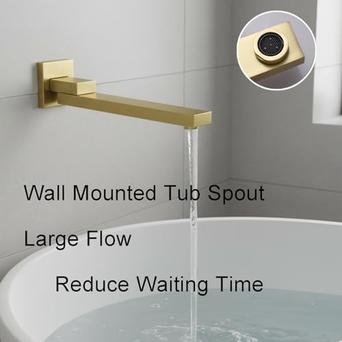 4 Way Thermostatic Shower Diverter System with 12 inch Shower Head and Tub Spout, Brushed Gold Bathtub Shower Faucet Set with 6 Body Jet and Handheld Spray - color: Brushed Gold, size: 12" Wall Shower