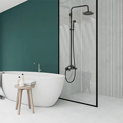 Heyalan Dual Shower System, 8 Inch Rain Head, Handheld,Oil Rubbed Bronze | Dual shower system with 8 inch rain head, handheld sprayer, exposed pipe design, two-handle control, and brass body. - color: Oil Rubbed Bronze