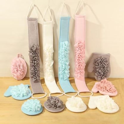 Triple Bath Scrub Set with Extended Back Scrubber Cleans Exfoliator Soft Washcloth Spa Grade Bathroom Essential Bath Scrubber Set - color: A