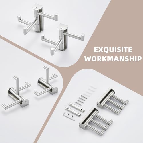 Suyar Swivel Towel Hook Brushed Nickel, Bathroom Robe Holder 3 Arms | SUS304 Stainless Steel Coat Hook, Space-Saving Design Shower Towel Hanger, Wall Mounted, 2 Pack - color: Brushed Nickel, size: 2 Pack