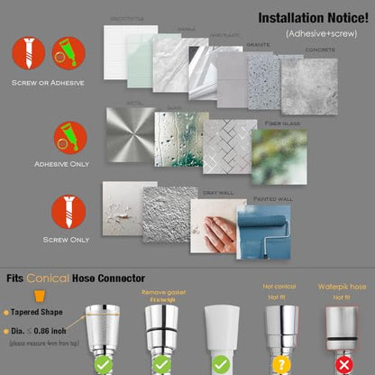 Handheld Shower head Holder - All Metal - Adhesive and Screw in Installation - Minimal Design Bathroom Wall Mount Shower sprayer Holder (Polished Chrome) - color: Polished Chrome
