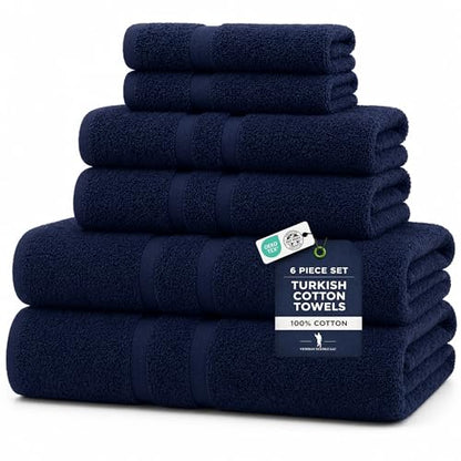 Veteran Textile LLC, Luxury Hotel & Spa, Turkish Cotton, 6 Pieces Towels Set, Max-Softness by Veteran Textile (Navy Blue) - color: Navy Blue