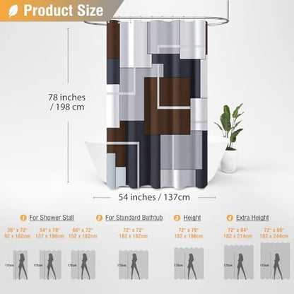 BTTN 54x78 Stall Modern Geometric Waterproof Fabric Shower Curtain, Brown | Narrow Long, Premium Polyester, Weighted Hem, 10 Plastic Hook, Vibrant Color, Wrinkle-resistant, Quick-Dry, Machine Washable - color: Brown, size: 54"W x 78"L (Pack of 1)