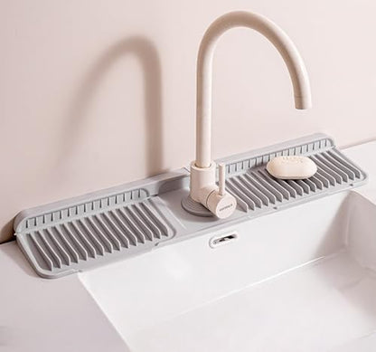 Kitchen Sink Splash Guard, 6°slope sink splash guard behind faucet, Faucet Mat Splash Catcher, Longer Silicone Sink Mat, Mat Protectors for Kitchen Sink (Grey, 24 inch)