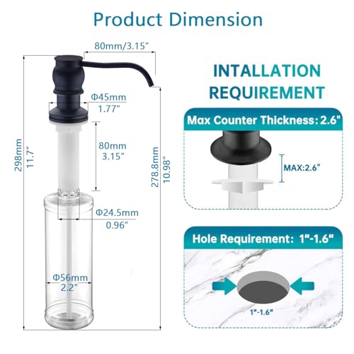 Brass Kitchen Soap Dispenser, Oil Rubbed Bronze in Sink Liquid Dish Soap Dispenser with High Capacity 500ML （17oz） ABS Bottle, Under Sink Hand Metal Dispenser Pump - color: Oil Rubbed Bronze, size: Without Hose