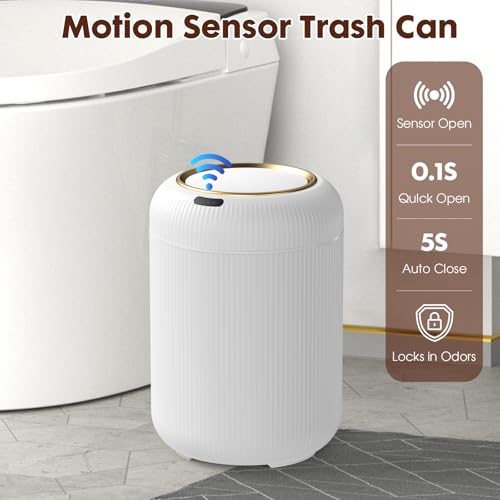 Procade Motion Sensor Trash Can with Lid, 3 Gallon Electric Bathroom Garbage can, Small White Wastebasket Touchless Trash Bin,Automatic Mini Trashcan for Bedroom,Toilet, Office, rv, Living Room - color: White