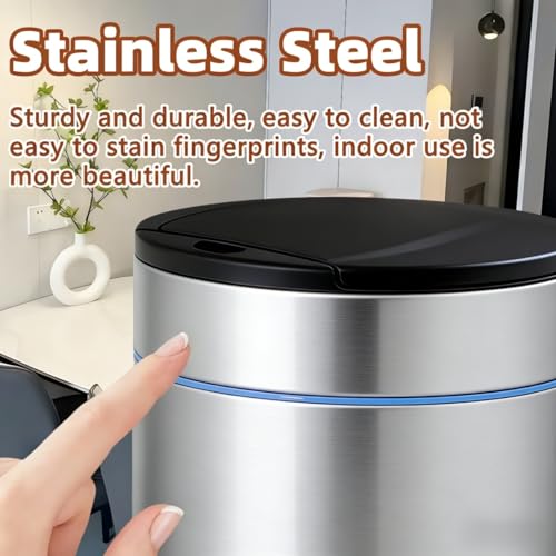 Garbage Can with Lid, Intelligent Sensor Opening (1, Silver) | Smart Trash Can for Living Room, Bedroom, Kitchen and Bathroom - color: Silver