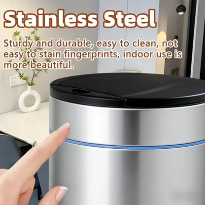 Garbage Can with Lid, Intelligent Sensor Opening (1, Silver) | Smart Trash Can for Living Room, Bedroom, Kitchen and Bathroom - color: Silver