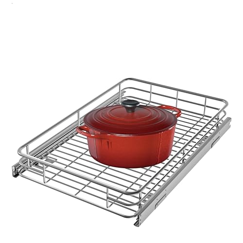 Cabinet Pull Out Shelves 14" W x 21" D, Chrome-Plated Steel | Heavy-Gauge Wire Kitchen Cabinet Organizer, 100 lbs Capacity, Ball-Bearing Glides, Min 15" Opening, Under Sink Organizer - size: 14" W x 21" D