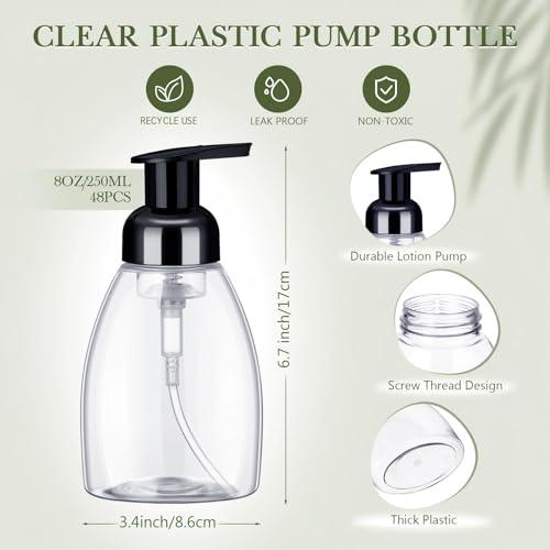 Nuenen 48 Pieces 8oz Foaming Soap Dispenser Refillable Foaming Pump Bottles Bulk Travel Hand Soap Dispenser Plastic Press Bottles Empty Containers for Shampoo Bathroom Commercial(Black) - color: Black