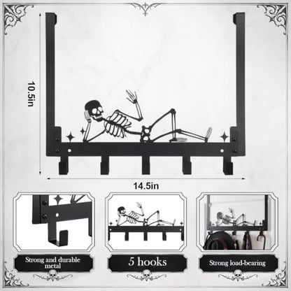 Kathfly Skull Over the Door Hooks Towel Hooks Heavy Duty Hanging Towel Rack Over Door Hanger, 5 Coat Hanger for Bedroom Bathroom Kitchen - color: Black, style: Skull