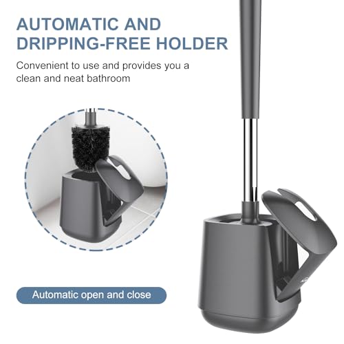 SetSail Toilet Brush and Holder 2 Pack, Self Closing Lid Toilet Bowl Brushes Holder and Extra Long Handle Ventilated Toilet Brush Set for Bathroom Cleaning, Nylon Bristles, Grey - color: Gray, size: 2 packs