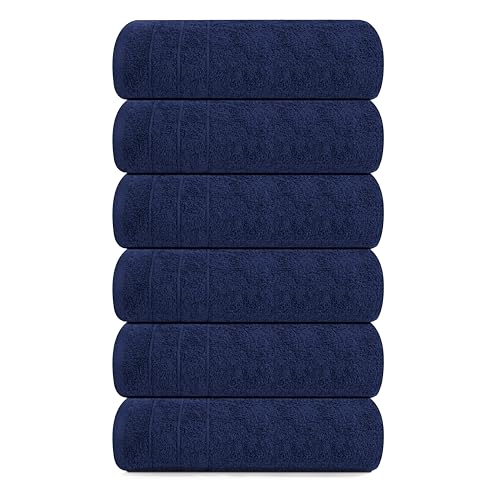 6 Piece Hand Towels Set 16 x 28 Inches, Navy | 100% Cotton, Lighter Weight, Quick to Dry, 16 x 28 Inches, Super Soft & Absorbent, Perfect for Bathroom & Kitchen - color: Navy