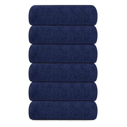 6 Piece Hand Towels Set 16 x 28 Inches, Navy | 100% Cotton, Lighter Weight, Quick to Dry, 16 x 28 Inches, Super Soft & Absorbent, Perfect for Bathroom & Kitchen - color: Navy