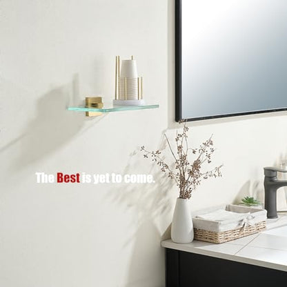 JQK Bathroom Glass Shelf Gold, Tempered Glass Shower Storage 8 by 5 inches, 304 Stainless Steel Brushed Gold Wall Mount, TGS201L8-BG - color: Brushed Gold, size: 8 Inch