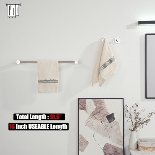 JQK Towel Bar Chrome, 18.5 Inch 304 Stainless Steel Thicken 0.8mm 2 Pieces Towel Rack Bathroom Wall Mount, Useable Length 16 Inch, TB610L16-CH - color: Polished Steel, size: 16.5 Inch