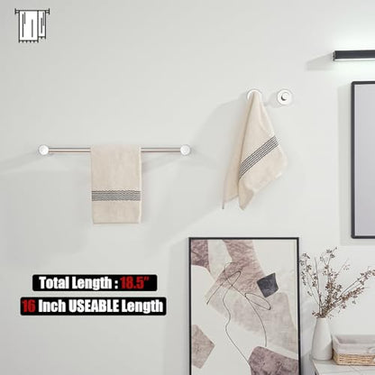 JQK Towel Bar Chrome, 18.5 Inch 304 Stainless Steel Thicken 0.8mm 2 Pieces Towel Rack Bathroom Wall Mount, Useable Length 16 Inch, TB610L16-CH - color: Polished Steel, size: 16.5 Inch