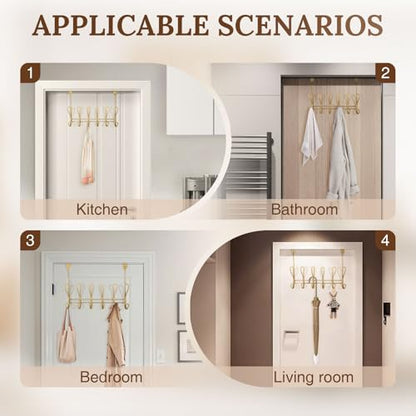 Twisted Design Over the Door Hook Rack, Towel Hanger, Coat Rack for Bathroom, Bedroom or Laundry Room (Gold With 12 Hooks) - style: Gold with 12 Hooks