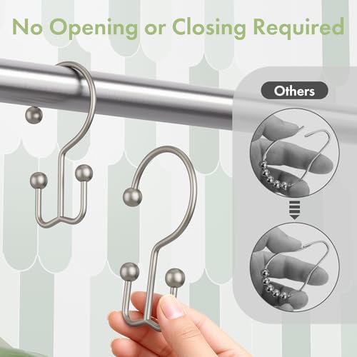 Matte Nickel Shower Curtain Hooks, 12PCS Minimalist Simple Double Shower Curtain Rings, Rust-Resistant Metal Shower Hooks Shower Curtain Hangers, Shower Rings for Bathroom Shower Rods Curtains - color: Matte Nickel, style: Minimalist - Double Hooks